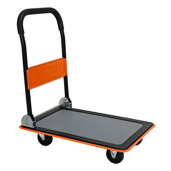 330 lbs. Steel Truck Hand Flatbed Cart Dolly Folding Moving Push Heavy-Duty Rolling Truck in Orange