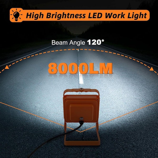 120V Volt 8000 Lumen LED Work Light Floodlight Corded IP65