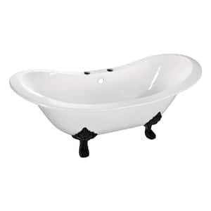 Aqua Eden 61- in. Cast Iron Double Slipper Clawfoot Bathtub with 7-Inch Faucet Drillings in White/Matte Black