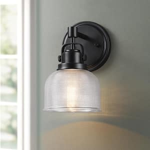 6 in. 1-Light Black Bathroom Wall Sconce with Clear Prismatic Glass Shade