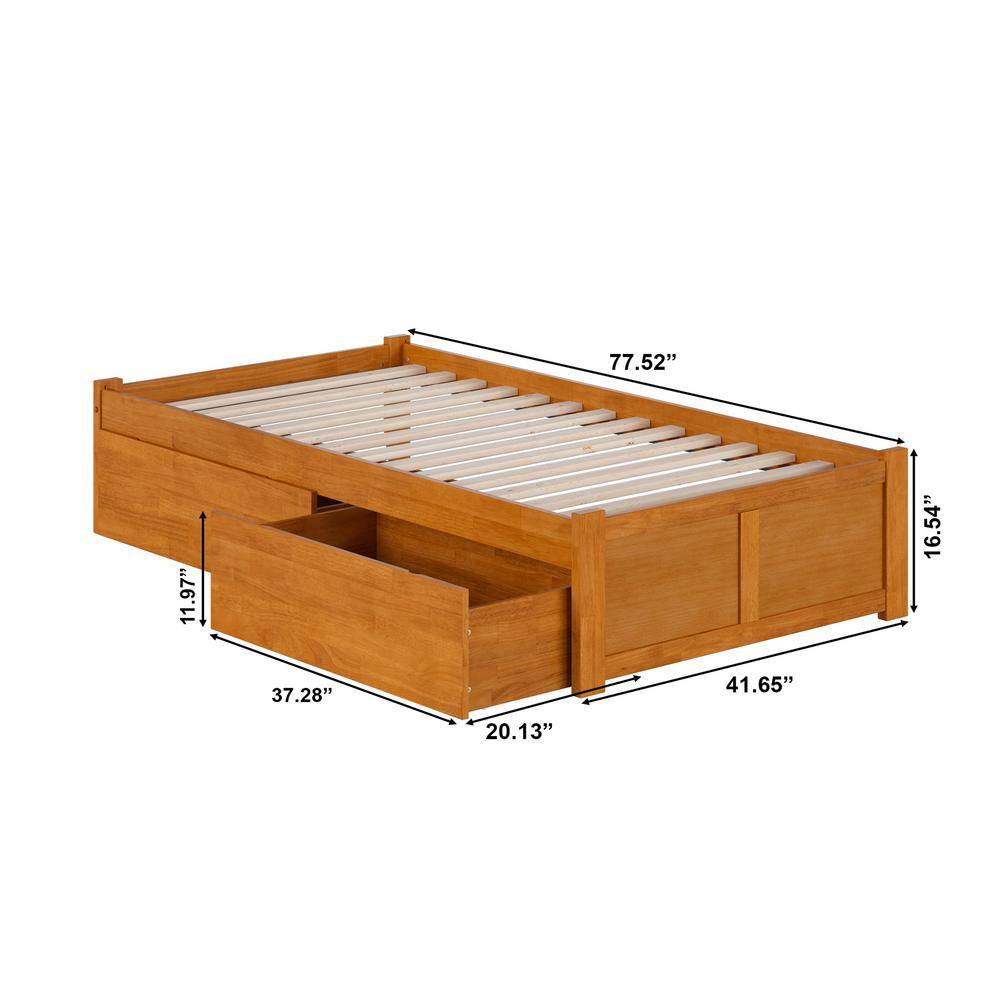 Light Toffee Twin Wood Platform Bed with Storage Drawers