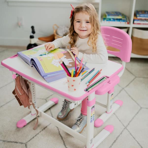 mount-it! Kid's Desk and Chair Set for Ages 3-10 in Pink MI-10203