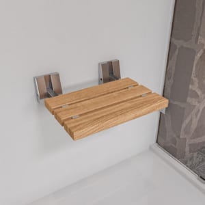 Wall-Mounted Shower Seat with Brushed Nickel Joints in Natural Wood