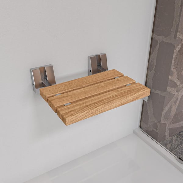 ALFI BRAND Wall-Mounted Shower Seat with Brushed Nickel Joints in Natural Wood
