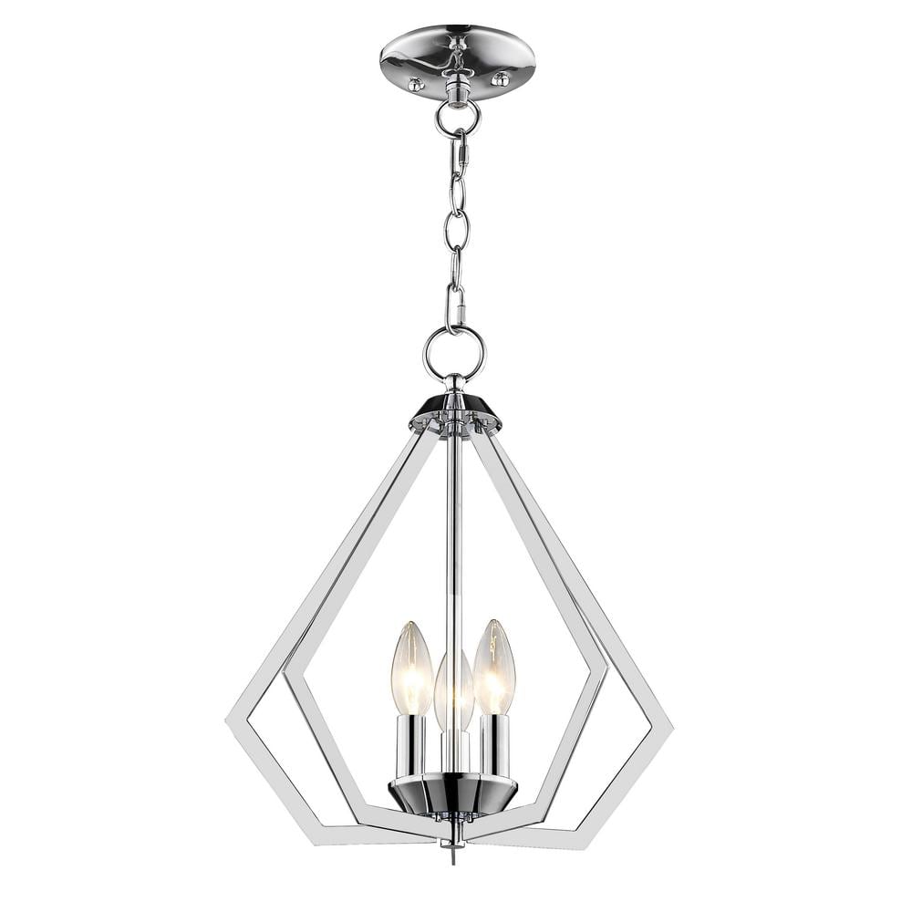 Triangular Prism Polished Chrome Mini Chandelier with Crystal Candles