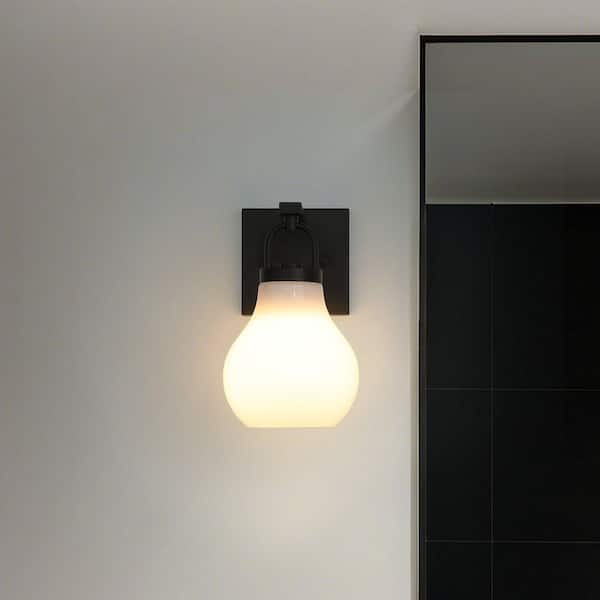 Mansfield 6-in. 1-light Matte Black Vanity Light with Opal Glass Shade