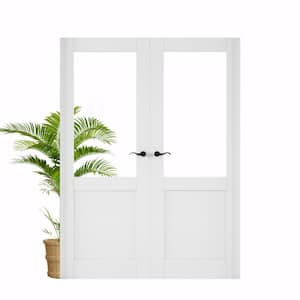 60 in. x 80 in. Universal Handed 1/2-Lite Clear Glass White Solid Core Double Prehung French Door with Assemble Jamb