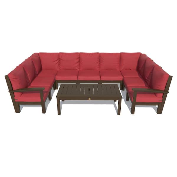 Highwood Bespoke Deep Seating 10-Piece Plastic Outdoor Sectional Set and Conversation Table with Cushions