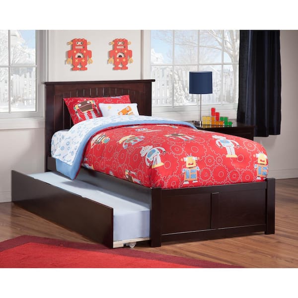 AFI Nantucket Twin Platform Bed with Flat Panel Foot Board and Twin Size Urban Trundle Bed in Espresso