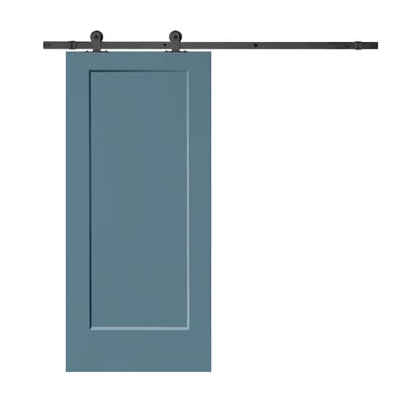 CALHOME 30 in. x 80 in. Dignity Blue Stained Composite MDF 1 Panel Interior Sliding Barn Door with Hardware Kit