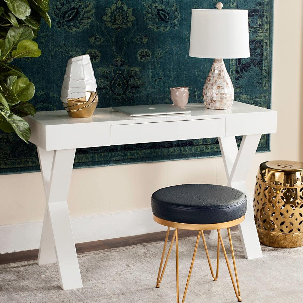 White Lacquer One Drawer Vanity Desk