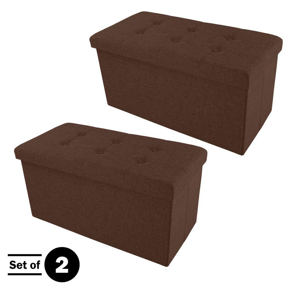 Brown Polyester Rectangular Storage Ottoman Set with Wood Frame