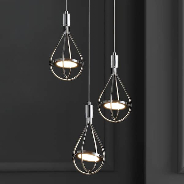 JONATHAN Y Orion 11.5 in. Integrated LED Chrome Adjustable Modern Metal Pendant