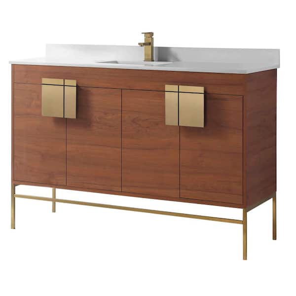 FINE FIXTURES 60 in. W x 20.47 in. D x 33.5 in. H Bath Vanity in Spicy Walnut with White Phoenix Stone Vanity Top
