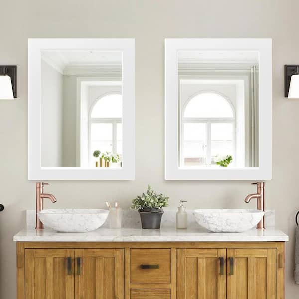 24 in. W x 32 in. H Simple Rectangular White Wood Frame Bathroom Mirror Vanity Mirror Wall Mirror/Floor Mirror