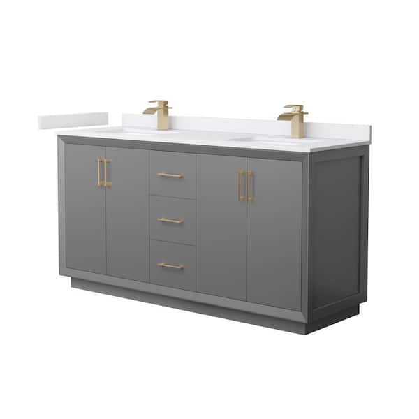 Wyndham Collection Strada 66 in. W x 22 in. D x 35 in. H Double Bath Vanity in Dark Gray with White Cultured Marble Top