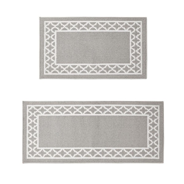 Washable Skid Resistant Light Grey/White 2.2 ft. x 4 ft. / 2.2 ft. x 5 ft. All Loop Tufted Area Rug Set