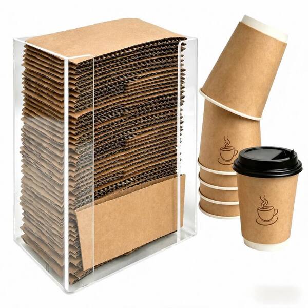 Acrylic Coffee Cup Sleeve Holder Dispenser 7.8 x 5.2 x 3 in. Countertop or Wall Mount for 80 Sleeves