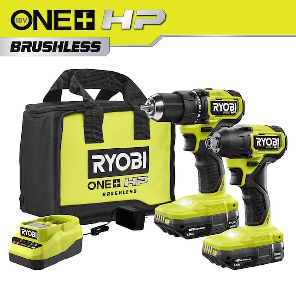 ONE+ HP 18V Brushless Cordless Compact 1/2 in. Drill and Impact Driver Kit with (2) 1.5 Ah Batteries, Charger, and Bag
