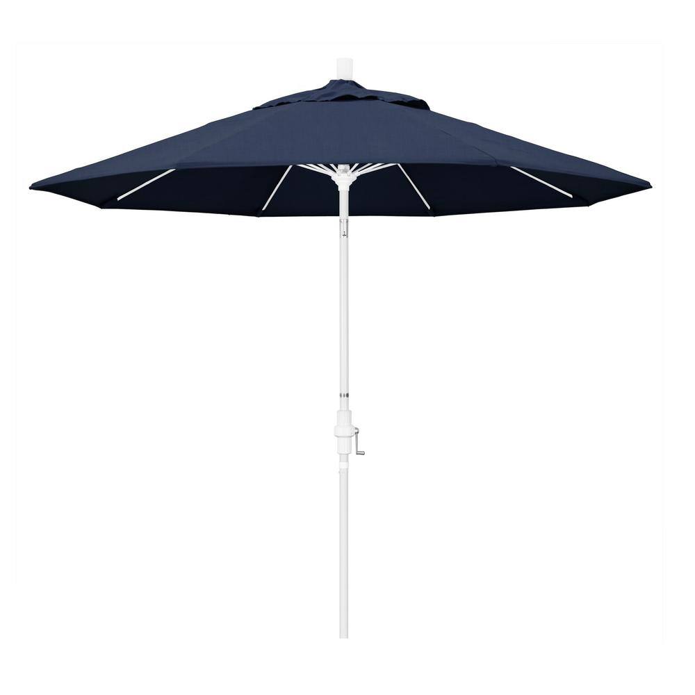 9 ft. Matted White Aluminum Market Patio Umbrella with Collar Tilt Crank Lift in Spectrum Indigo Sunbrella price history on PriceWatchPro