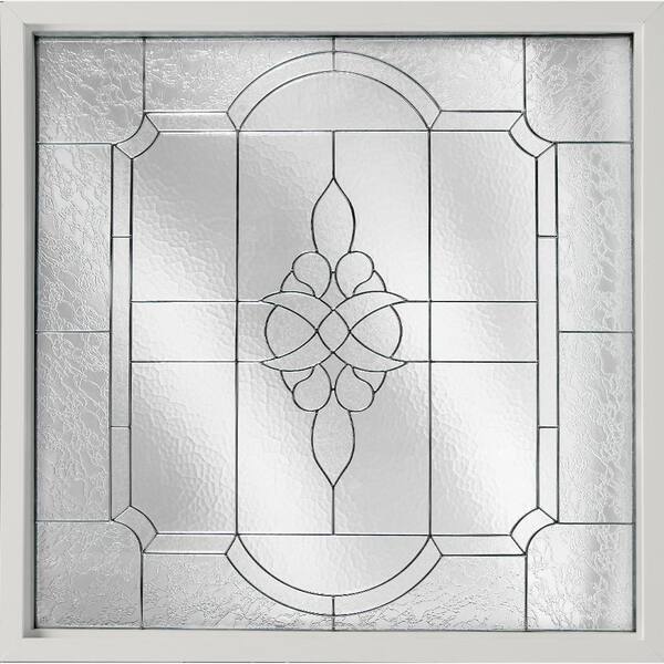 Hy-Lite 25 in. x 25 in. Decorative Glass Fixed Vinyl Window Victorian Glass, Nickel Caming in White