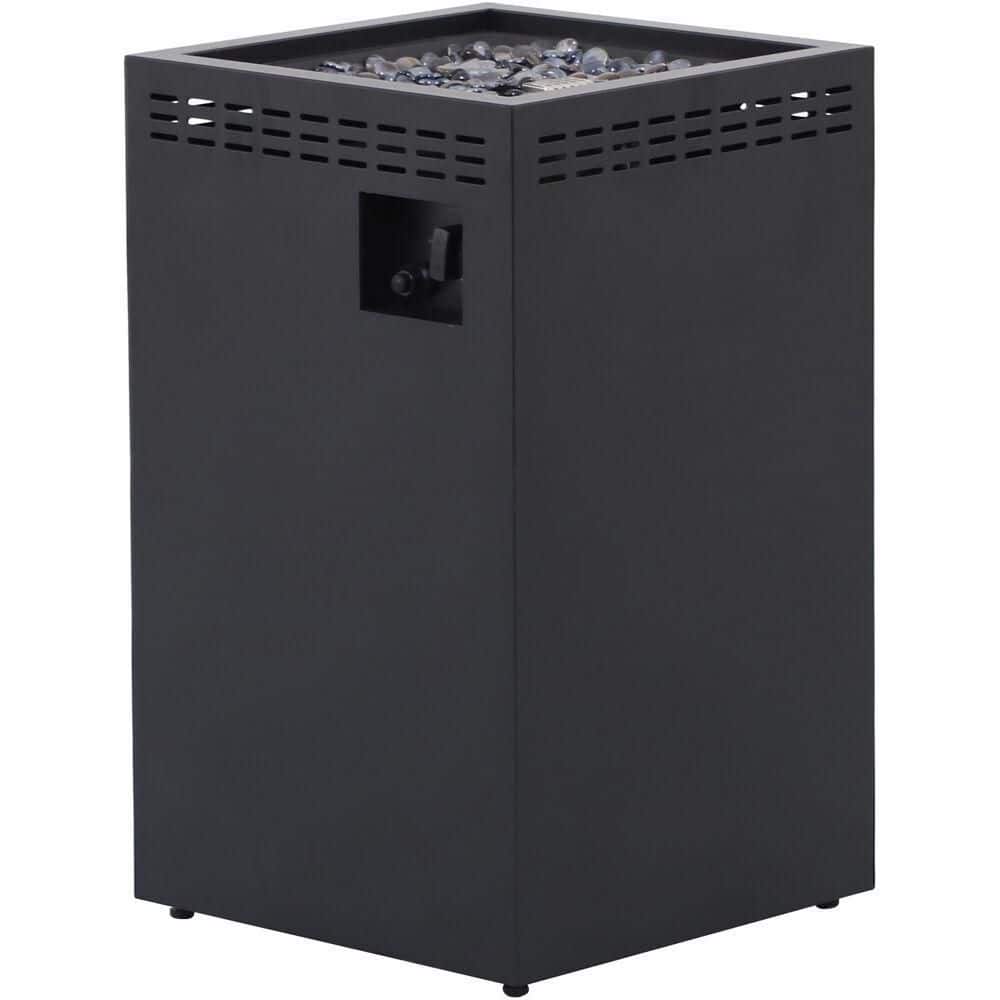 Black Gas Fire Pit Table with Glass Burner Enclosure