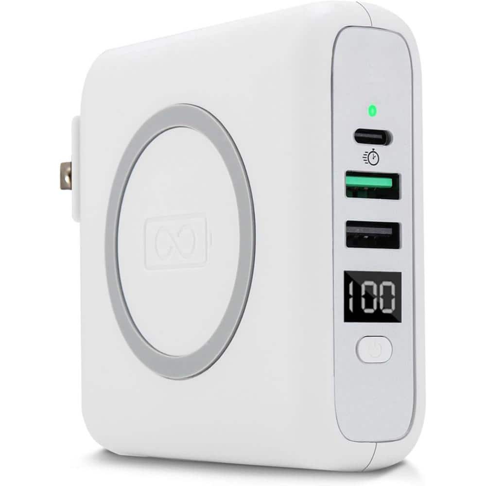 3-in-1 Wireless Portable Power Bank with USB-C and USB 2.0 Cable in White