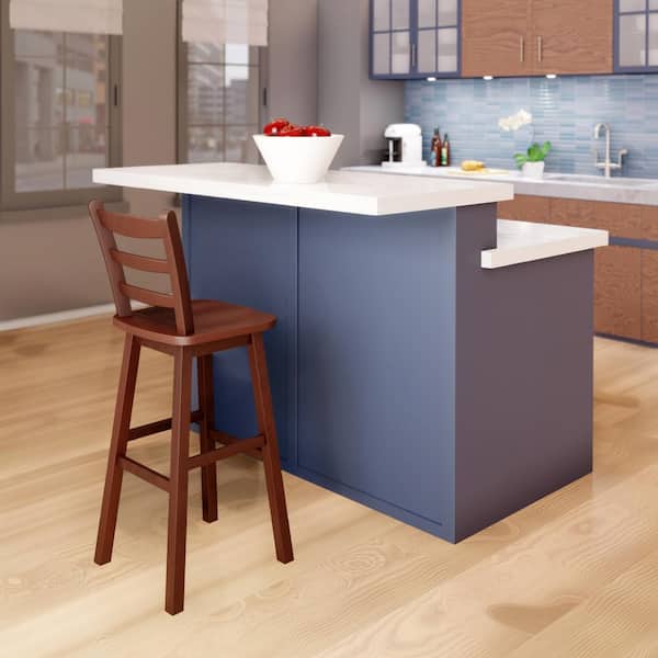 Scalera 30 in. Walnut Ladder-Back Swivel Seat Bar Stool