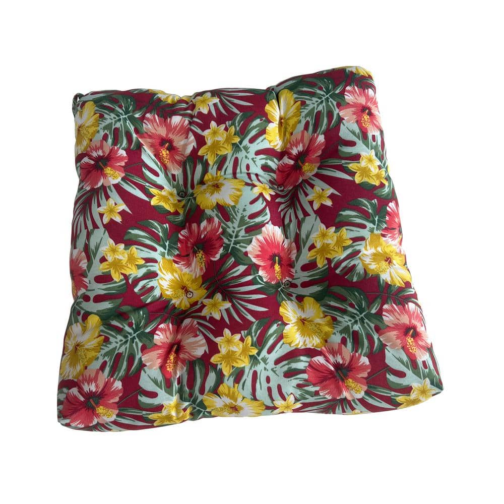 Red and Yellow Tropical Tufted Outdoor Seat Cushions (Set of 2)