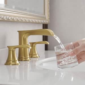 Waterfall Double Handle 3-Hole 8 in. Widespread Bathroom Faucet with Pop Up Drain in Brushed Gold