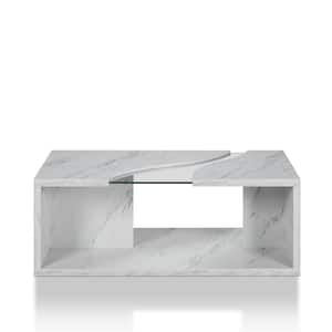 Dulcet 47 in. Marble White Rectangle Glass Top Coffee Table with Shelf