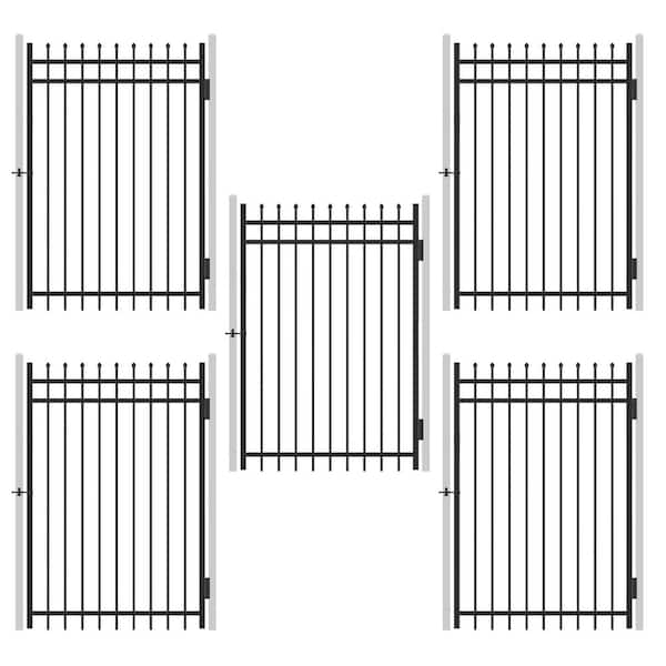 4 ft. x 6 ft. Pointed Pinnacle Anti-Rust Metal Fence Gate, Decorative Garden Gate (Pack of 5)