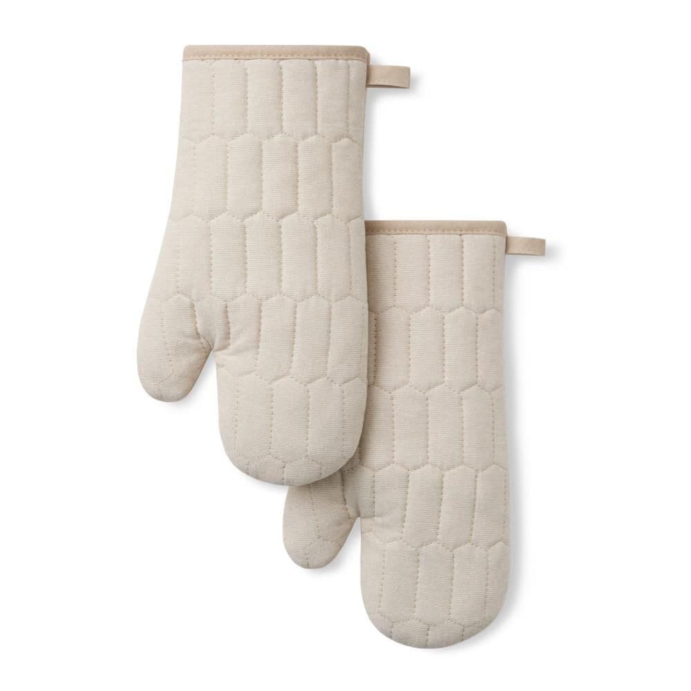 Honeycomb Quilted Chambray Natural 7 in. x 13 in. Cotton Oven Mitt Set 2-Piece price history on PriceWatchPro