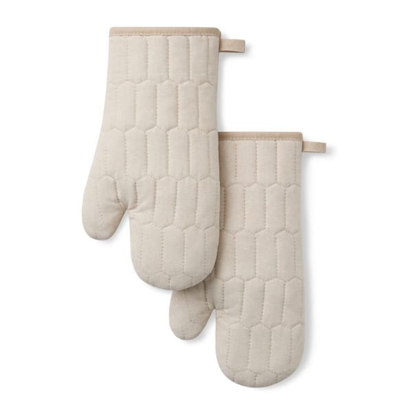 Honeycomb Quilted Chambray Natural 7 in. x 13 in. Cotton Oven Mitt Set 2-Piece