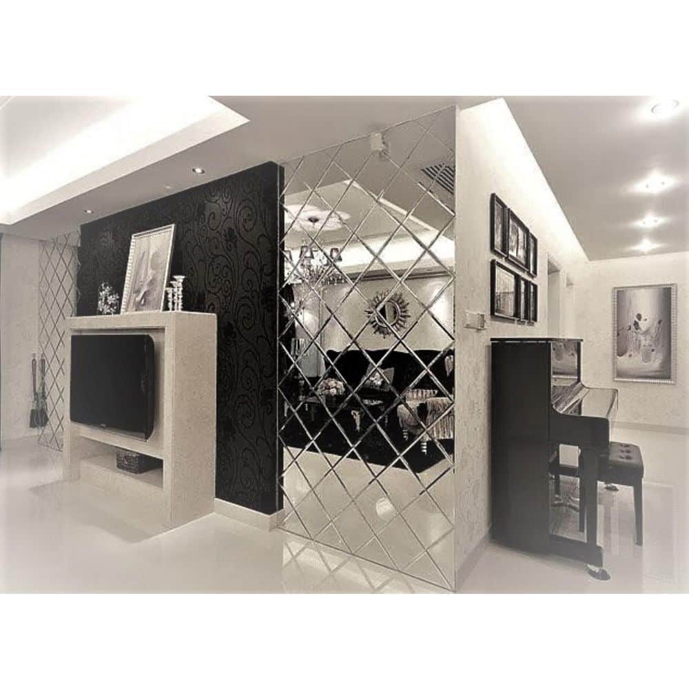 Silver Beveled Glass Mirror 8x8 Peel and Stick Wall Tile