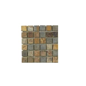 Take Home Tile Sample - Slate Green 4.5 in. x 4.5 in. Textured Square Slate Mosaic