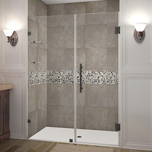 Aston Nautis GS 52.25 - 53.25 in. x 72 in. Frameless Hinged Shower Door with Glass Shelves in Matte Black