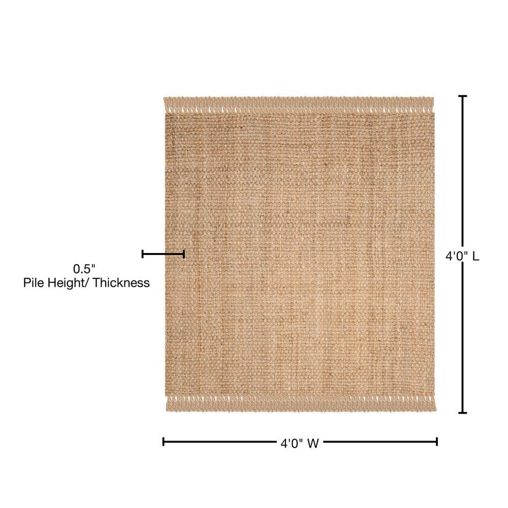 Natural Jute Hand-Knotted Square Area Rug, 4' x 4'