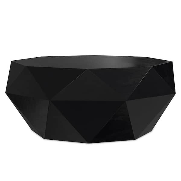 Zayn Wide Contemporary 35 in. Black Octagon Solid Acacia Wood Coffee Table, Fully Assembled