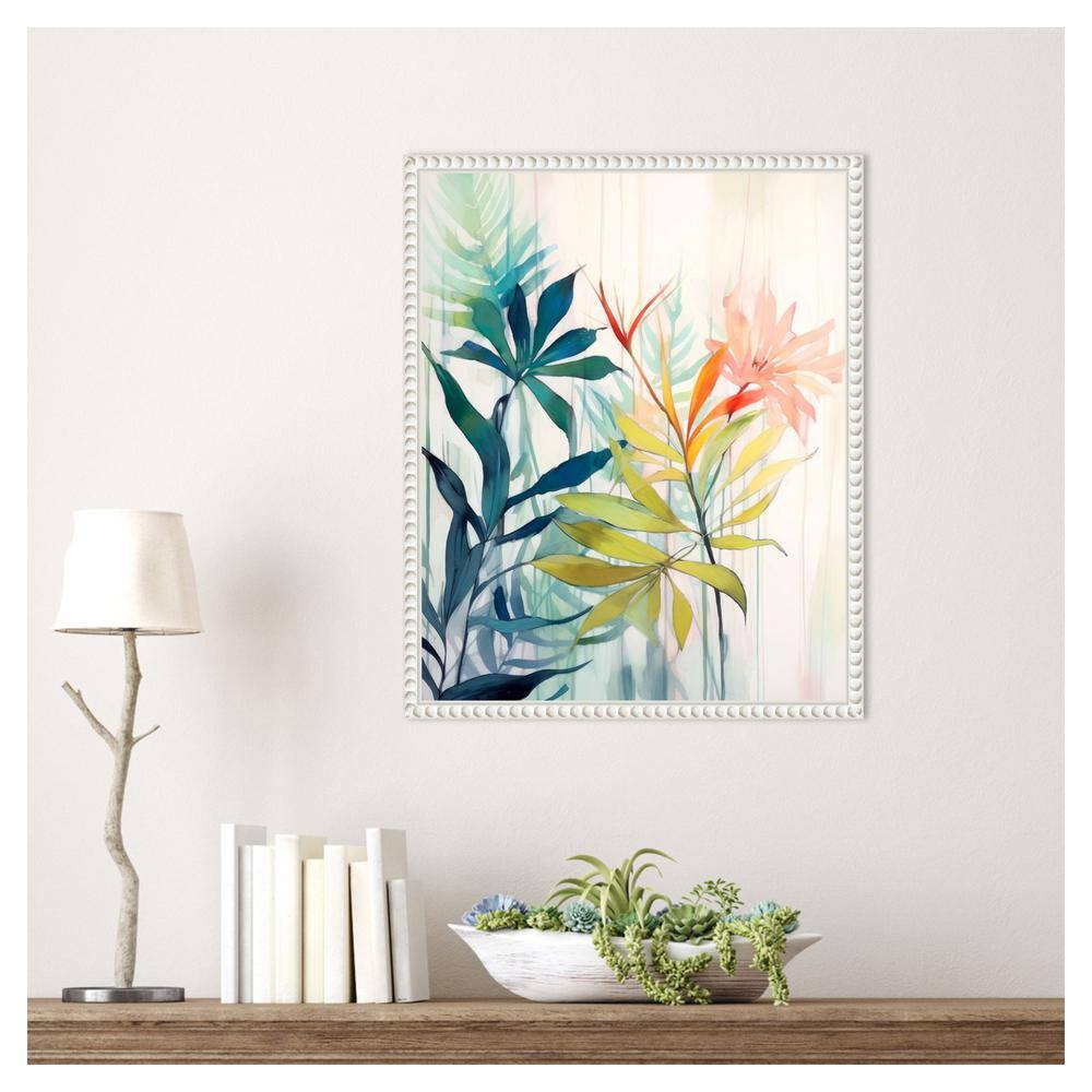 16"x20" Pink and Yellow Floral Abstract Canvas Wall Art in White Frame