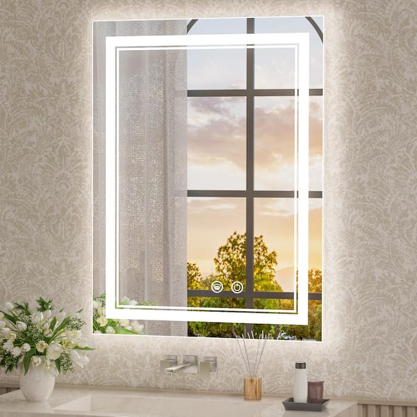 KeonJinn 24 in. W x 32 in. H Rectangular Frameless Anti-Fog LED Wall Mount Bathroom Vanity Mirror 3 Colors Dimmable Bright Light