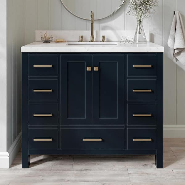 ARIEL Cambridge 42 in.W x 22 in.D x 36 in.H Single Rectangle Sink Bath Vanity in Midnight Blue with Carrara White Quartz Top