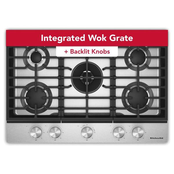 30 in. 5 Burners Gas Cooktop in Stainless Steel with Integrated Wok Grate