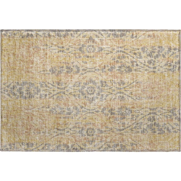 Mayfield Premium Machine Washable Abstract AMF2482 Gold 2 ft. x 3 ft. Accent Rug