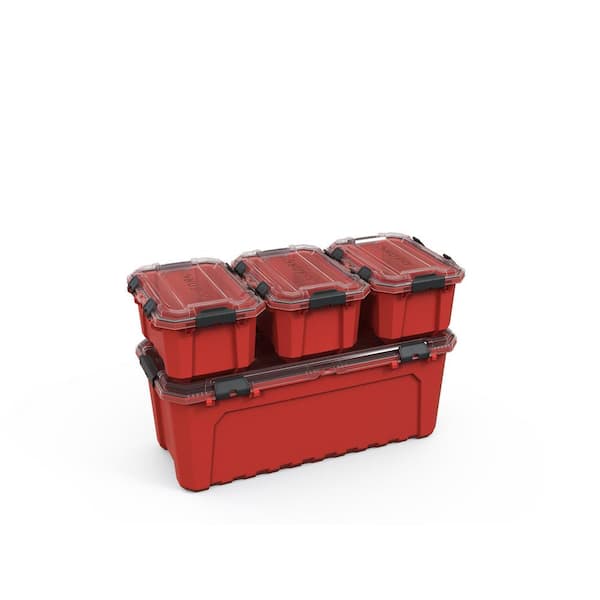Reviews for Husky 30-Gal. Professional Duty Waterproof Storage Container  with Hinged Lid in Red