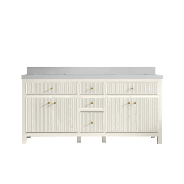 Willow Collections Sonoma 72 in. Double Sink Freestanding Alabaster Bath Vanity with Carrara Quartz Top Unassembled