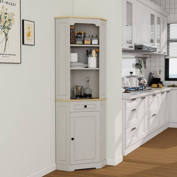 68 in. Tall Corner Cabinet, Freestanding Corner Storage Cabinet With 1-Door, 1-Drawer and Adjustable Shelf