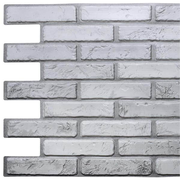 Dundee Deco 3D Falkirk Retro 1/100 in. x 38 in. x 20 in. Off White Grey Faux Brick PVC Decorative Wall Paneling (5-Pack)