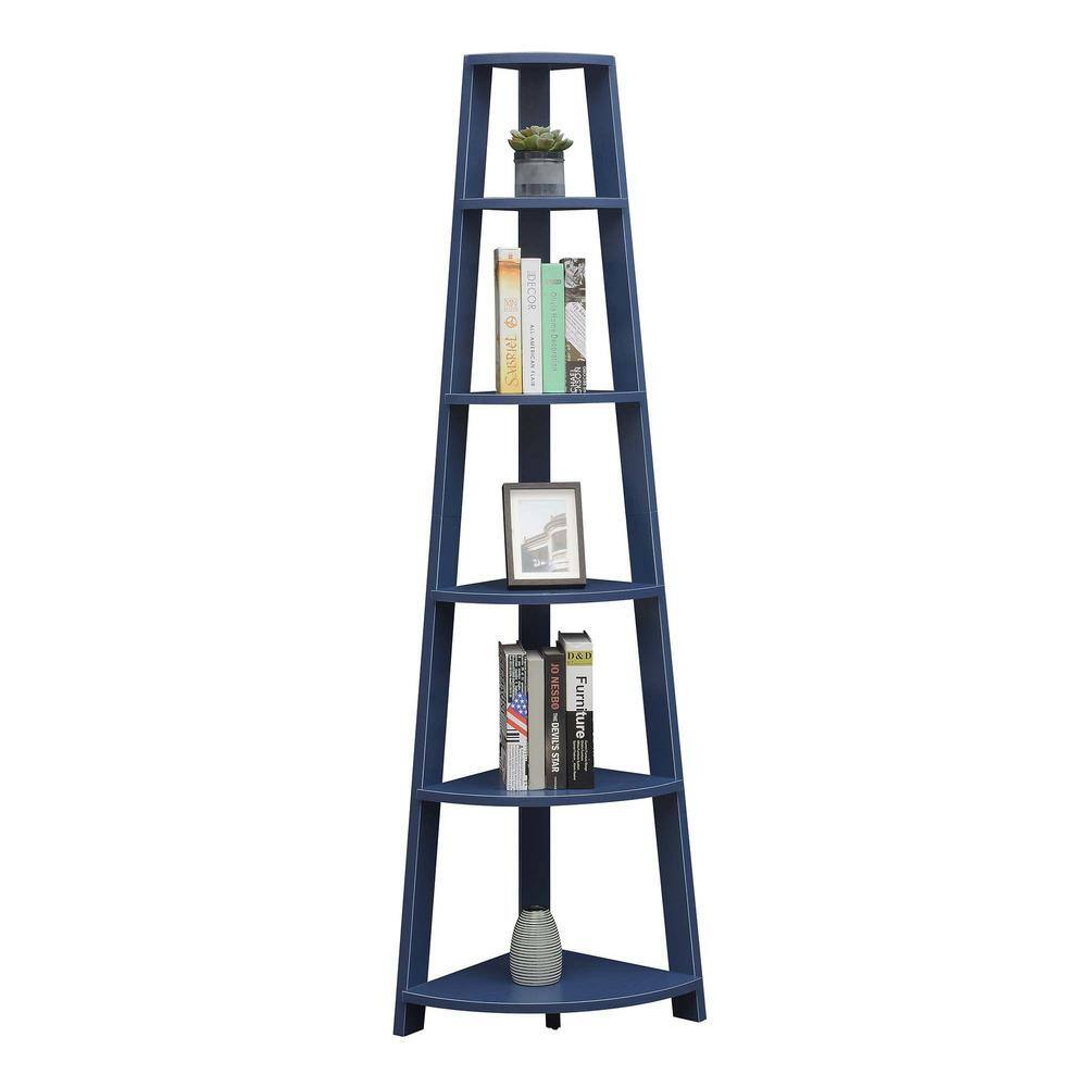 Cobalt Blue Newport Modern Corner Bookshelf, 6-Tier Design