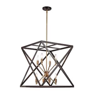 Ackerman 8-Light Oil Rubbed Bronze and Antique Brass Pendant Light Fixture with Caged Metal Shade